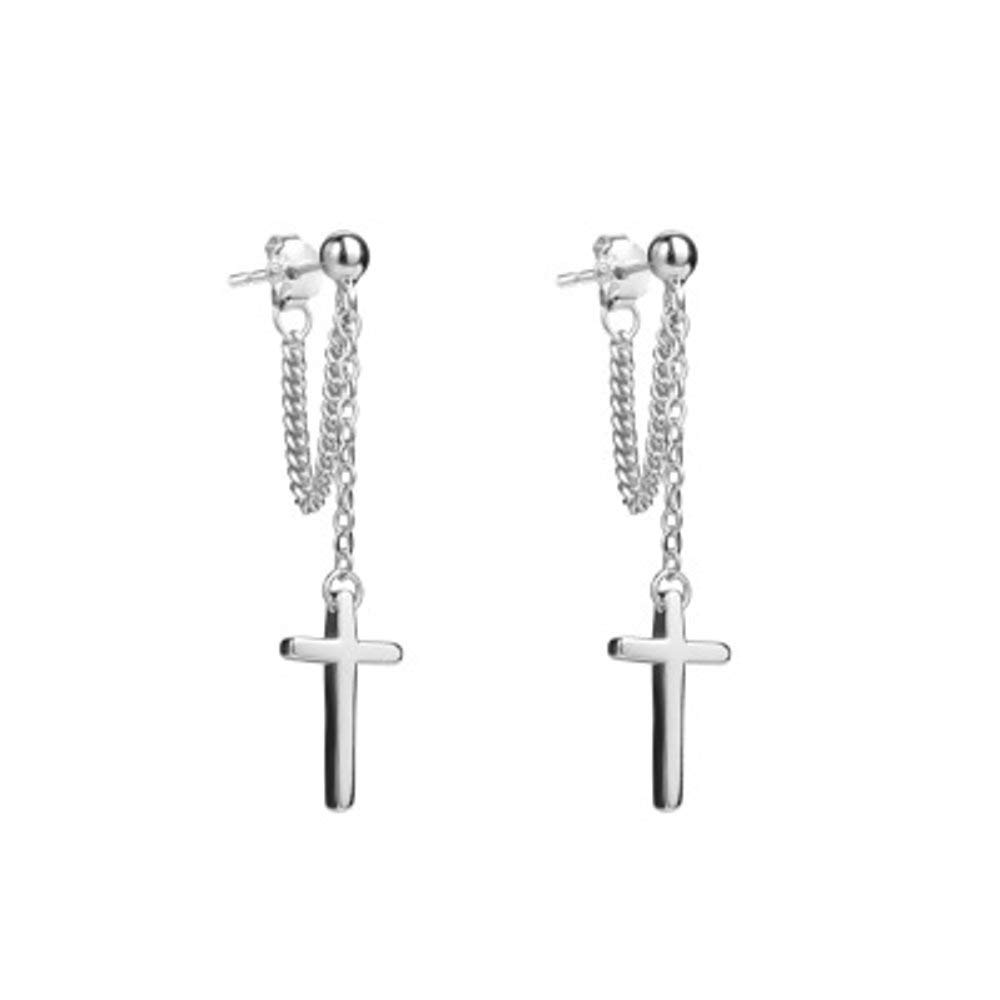 Cross Dangle Drop Earrings 925 Sterling Silver Chain Dropping for Women Men Punk Ball Studs Hypoallergenic Christian Religious Jewellery