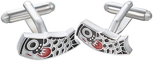 Yoursfs おしゃれ カフスボタン 黒 錦鯉 魚 カフス 真鍮製 コイ 和風 メンズ アクセサリー プレゼント