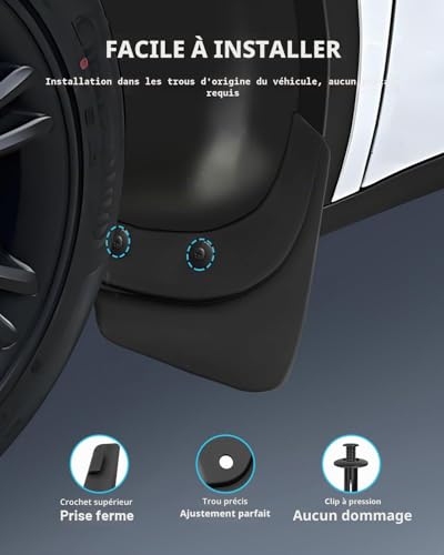 LANGBEAN Mudflaps for Tesla Model Y Juniper 2025 2026 2027, 4pcs Front and Rear Mudflaps with Mounting Screws, Splash Guard Accessories No Need to Drill [Not for Standard]