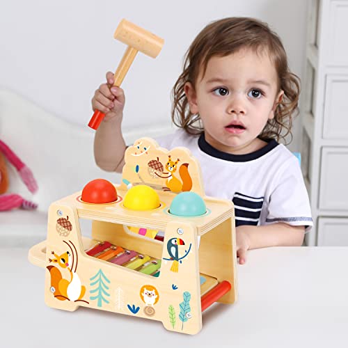 TOOKYLAND Pound and Tap Bench Wooden Toys Toddlers Musical Hammering