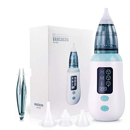Baby Snot Remover, Nasal Aspirator USB Rechargeable Nose Cleaner & Ear Wax Remover with 3 Suction Levels & LED Display, 4 Reusable Snot Sucker for Newborns, Toddlers and Infant