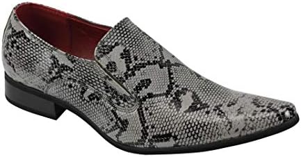 XPOSED London Mens Leather Lined Smart Slip on Loafers Shoes Snake Skin Print Shiny Patent