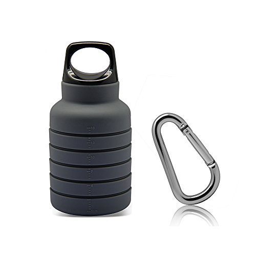 ThinsGo Foldable Water Bottle,Collapsible Portable Leak-proof Silicone Kettle,Lightweight Eco-Friendly Reusable Drinking Bottles with 250-500ML for Traveling Camping Hiking Walking Running (Gray)