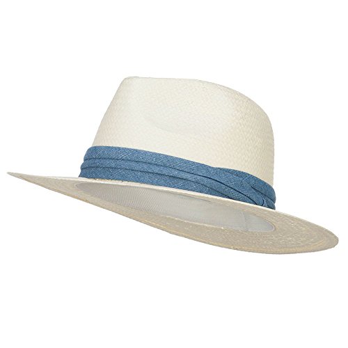 Toyo Fedora Hat with Color Band - Cream Denim OSFM
