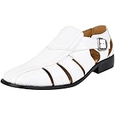 LIBERTYZENO Mens Closed Toe Genuine Leather Adults Buckle Closure Fisherman Sandals for Easter Gift