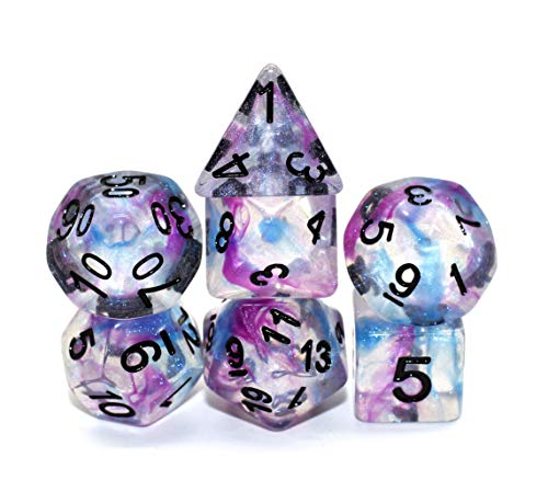 HD Dice DND Dice Set RPG Glitter Dice Fit Dungeons and Dragons D&D Pathfinder MTG Role Playing Games Polyhedral Dice Transparent Dice with Purple & Blue Swirls