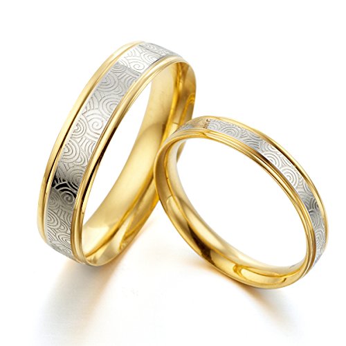 Gemini Custom Free Engrave Groom Bride Anniversary Wedding Titanium Rings Set Color Yellow Gold