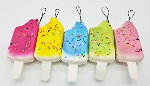 5 SLOW RISE Squishy Popsicle Stick Ice Cream Stick Mixed Color Charm Mascot Strap Set ~US Seller~