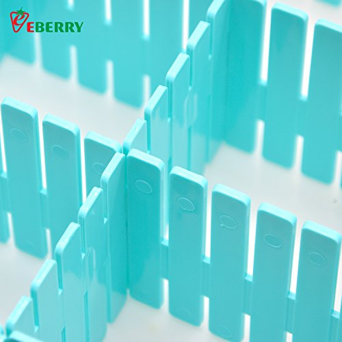 8pcs DIY Plastic Grid Drawer Divider Household Storage ShineMeThickening Housing Spacer Sub-Grid Finishing Shelves for Home Tidy Closet Stationary Makeup Socks Underwear Scarves Organizer (Blue) - Thumbnail 7