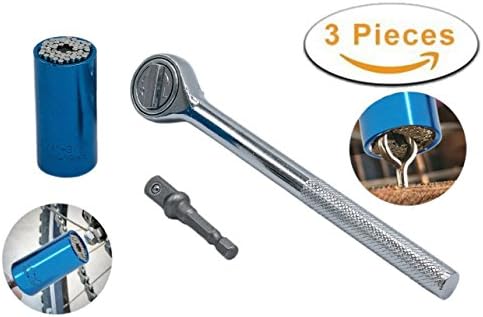 Universal socket wrench set,7mm-19mm multi-tool includ hand ratchet with magical grip and drill adapter. new torque wrench best for car fix, impact wrench, home, garden and gifts for men.