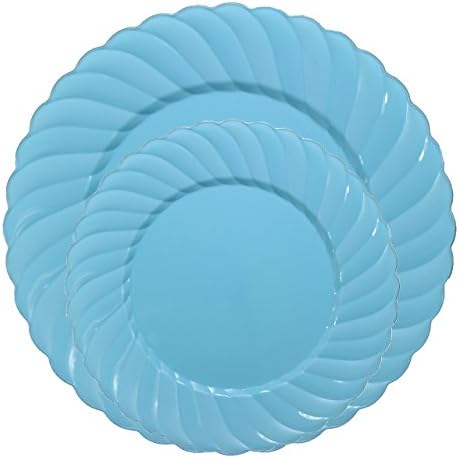 Posh Party Supplies | Decorative Pastel Blue Round Plastic Plate Combo for 20 Settings | 20 10.25" Dinner Plates| 20 6.25" Salad Plates | 40 Piece Set
