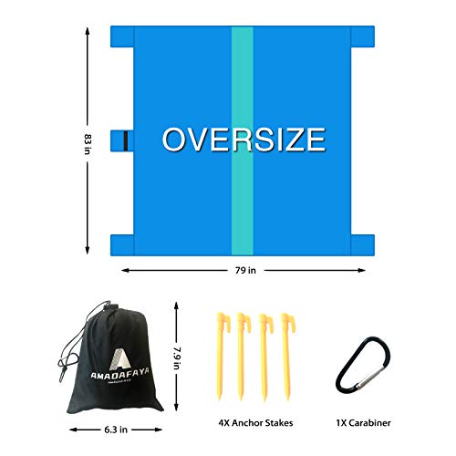 AMADAFAYA Sandfree Beach Blanket，Waterproof Sandproof Beach Mat 79\'\'×83\'\' Oversized Large Portable Lightweight Pocket Picnic Blanket,Outdoor Blanket for Travel, Camping, Hiking Blue Green Mat