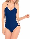 Womens One Piece Sexy Plunge Neck Strappy Swimsuit Swimwear Monokini (X Large, Strappy Blue)