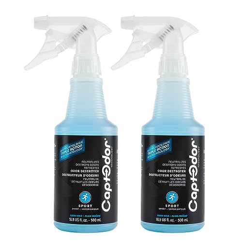 Sports Odor Destroyer Spray (2 x Bottles of 16.9oz / 500 ml), Sports Gear Odor Eliminator & Deodorizer Spray - Neutralizer & Refresher Spray For Protective Equipment, Sportswear & Outdoor Gear