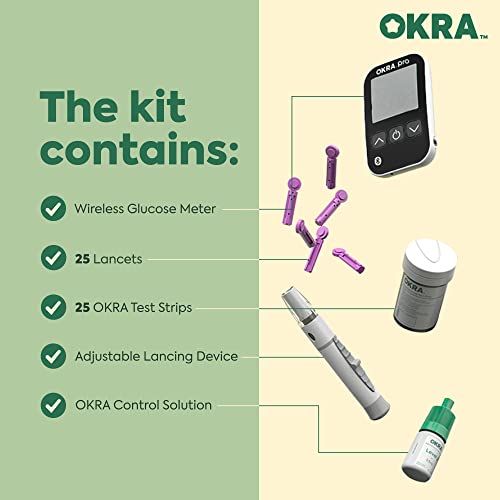 OKRA PRO Blood Sugar Monitor Kit – 5s Fast Glucose Results, No Coding, Strip Ejection, App for Tracking, 25 Test Strips, Home Diabetes Testing