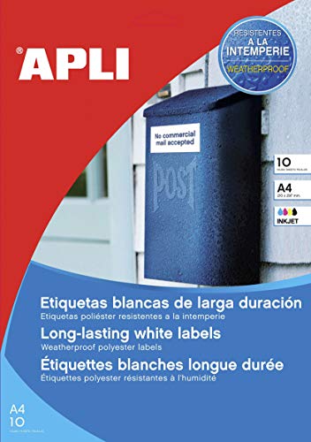 Apli 016684 Set of 10 Labels Polyester Inkjet 99.1 x 139 mm White