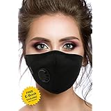 Air Pollution Cotton Face Mask - 4 Carbon Filters and Respirator Valve - Anti-Dust, Smoke, Allergies, Gas, Germs and Flu - Washable and Reusable - Supports Breathing Clean Air - N95 Protection - Black
