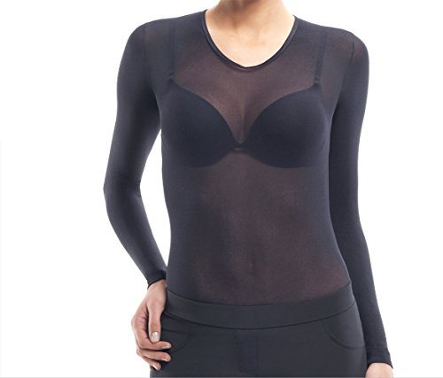 Second Skin Womens Long Sleeve Sheer Top, Black X-Large - Thumbnail 3