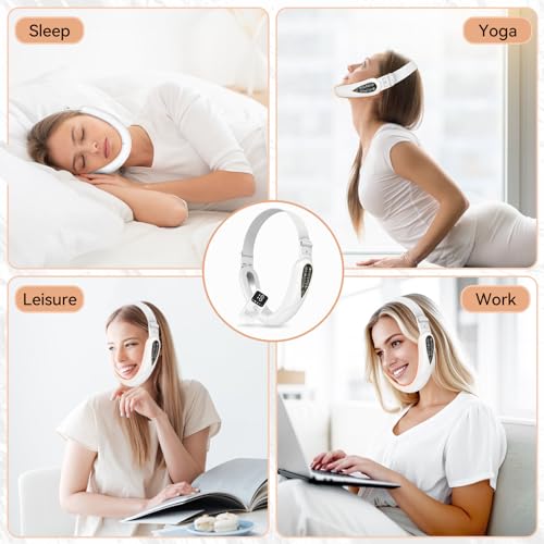 V-Face Shaping Massager Electric, EMS Facelifting Dispositivo 5 Modos 5 Niveles de Intensidad Azul Lámpara de Luz Roja Masajeador Facial Masajeador Facial V Shape Face Doppelkinn Reductor con Mando