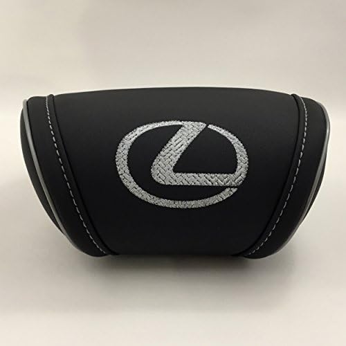 Lexus interior accessories Black leather car seat neck rest pillow for driving Lexus emblem embroidery ( silver stitching ) on a cushion
