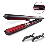 Showliss Professional Ceramic Cold Steam Hair Straightener Flat Iron with Comb Teeth for Better Straightening and Curling, LCD Display, Dual Voltage