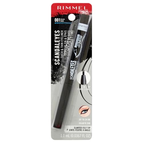 Rimmel London Scandaleyes Thick & Thin Eyeliner, Waterproof, Intensely Pigmented, Long-Wearing, 002, Black, 0.04oz