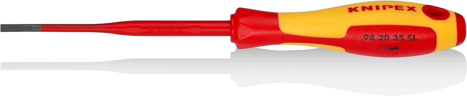 KNIPEX Screwdriver (Slim) for Slotted Screws Insulating Multi-Component Handle, VDE-Tested 202 mm, 98 20 35 SL