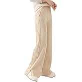 Women's High - Waisted Loose 100% Cashmere Knit Pants, Fashionable Solid - Color Wide - Leg Style
