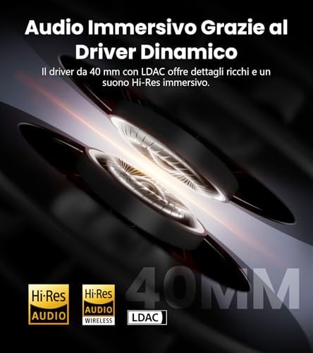 W820NB Plus Gen 2 Cuffie Wireless Over-Ear con Cancellazione del Rumore, -49 dB ANC, LDAC Hi-Res Audio, Playtime 88 Ore, Suono Spaziale, Chiamate Chiare con IA, Bluetooth 6.1 - Grigio Scuro