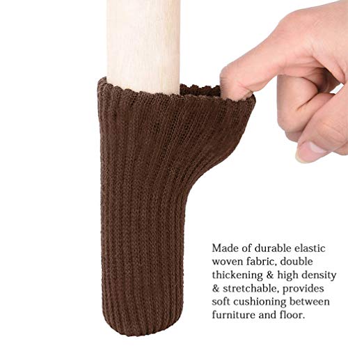 32 PCS Coffee Wool Knit Furniture Socks Maveek Chair Leg Floor Protector Chair Socks Elastic Polyester Floor Furniture Feet Covers Pads Knitting Socks Fit Furniture Leg Girth 1-1/2 to 2-1/4 Inches