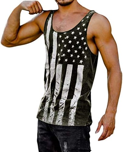Tanhangguan Men's Casual American Flag Star Striped Print Slim Fit Tank Top Sleeveless Workout Tank Tops Funny T-Shirt