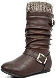 Dream Pairs KLOUCH New Girl's Fashion Cute Knit Sweater Top Buckles Winter Faux Fur Casual Kids Boots