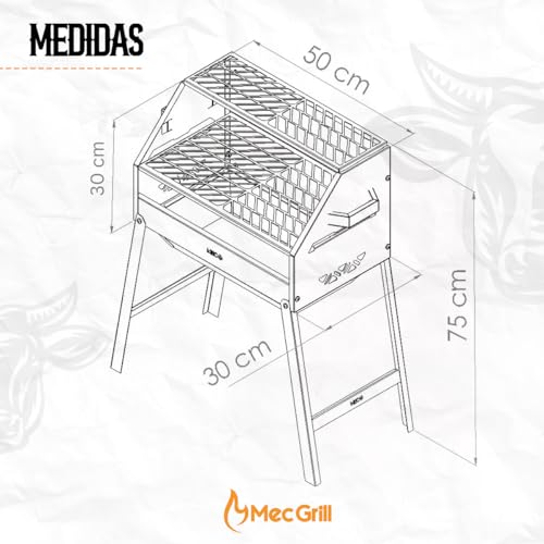 Churrasqueira Aço Inox A Carvão Duas Grelhas Nelore Grill 50x30 Chão Parede Portátil Desmontável Resistente Mec Grill