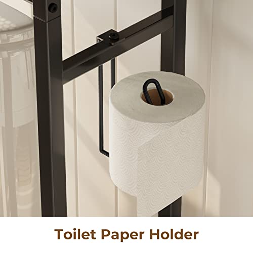Rolanstar Over The Toilet Storage, 4Tier Wooden Bathroom Space Saver with Hooks, Freestanding