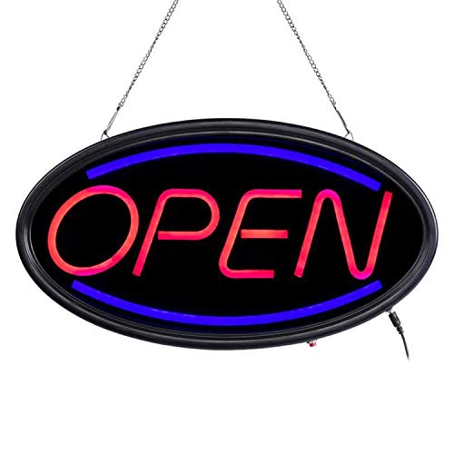 T-SIGN LED Open Sign,19×10 Inches Lighted Neon Open Sign Include Business Hour Sign and Suction Cup Hook, 3 Lighting Modes Electric AD Display Sign for Stores, Bars, Shops