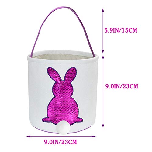 Poptrend Easter Basket Bags,Easter Eggs/Gift Baskets for Kids,Bunny Tote Bag Bucket for Easter Eggs,Toys, Candy,Gifts (Purple Paillette)