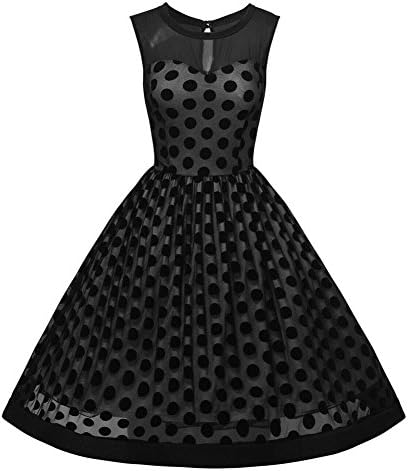 LERFEY Women's Elegant Illusion Polka Dot Pleated Swing A-line Party Dress,Black,X-Large