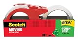 Scotch Tough Grip Moving Packaging Tape, 1.88 in. x 54.6 yd., 1 Dispenser and 1 Refill Roll/Pack