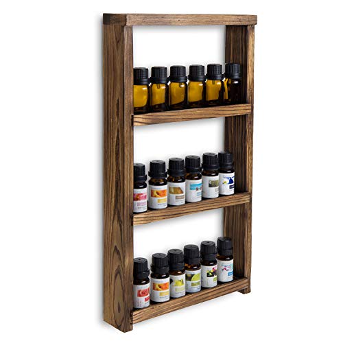 MyGift 3Tier Rustic Burnt Wood Nail Polish Wall Rack, Essential Oil