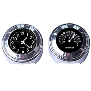 MASO 2 stuks 7/8 inch motorfiets stuur klok en thermometer universele waterdichte motorfiets stuur klok (zwart)
