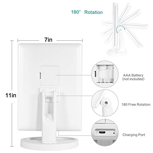 Makeup Vanity Mirror with Lights, 36 LED Trifold Cosmetic Makeup Mirror, 2x 3x 10x Magnification 180° Rotation Dual Power Supply 10 Makeup Brushes Set 2 Makeup Sponges 2 Cosmetic Bags 1 Eyelash Curler