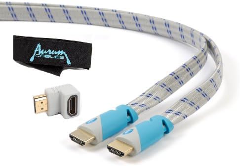 Aurum Flat Series - Flat HDMI Cable with Ethernet (75 FT) W/ Signal Booster - [Latest Version] + Right Angle Adapter and Velcro Cable Tie - 75 Feet