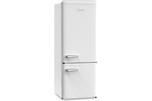 iio 7 Cu Ft Bottom Freezer Retro Refrigerator, Small, with Mini Fridge for Bedroom, 3 Glass replacement Shelves, LED Light,1 Crisper, 2 Drawers (White F)