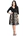 GRAPENT Women's Plus Size 3/4 Sleeve Surplice Sequin Mesh A Line Skater Dress Champagne Black 14W