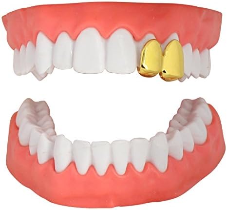 NewAgeBling 2 Teeth Cap Custom Fit 14k Gold Plated Grillz Hip Hop w/Mold