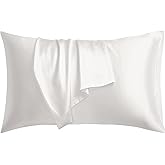 Vividomm 22 Momme 6A Grade Mulberry Silk Pillow Case Both Sides 100% Natural Pure Silk PillowCover/Sham for Hair and Skin Envelope/Tucking Closure Standar Queen King (White, Standard-1 Pack)