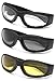 TRUST OPTICS Vizgard 3 Pairs Motorcycle Riding Glasses Safety Goggles with Anti Fog UV400 Protection in Clear, Yellow, Smoke Lenses