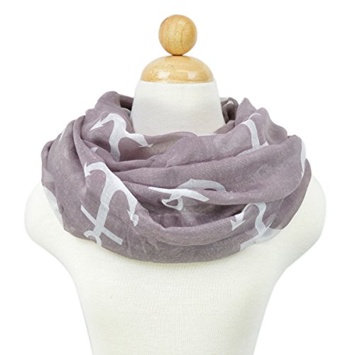Premium Anchor Print Infinity Loop Fashion Scarf, Taupe