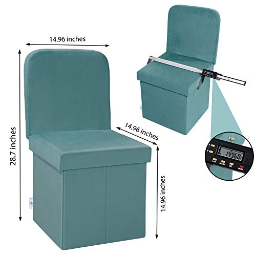 B FSOBEIIALEO Storage Ottoman with Seat Back, Velvet Ottoman Storage Chair for Vanity, Folding