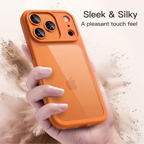 JETech Case for iPhone 17 Pro 6.3 Inch, Shockproof Case, Solid Color Matte TPU Frame, Anti-Scratch Transparent Back (Orange)